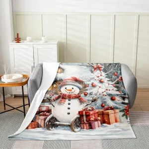 Winter Snowman Throw Blanket Jungle Cabin Jungle Pine Trees Bed Blanket for Kids Teens Adults New Year Christmas Rustic Style Flannel Blanket for Housewarming Couch Twin 60x80