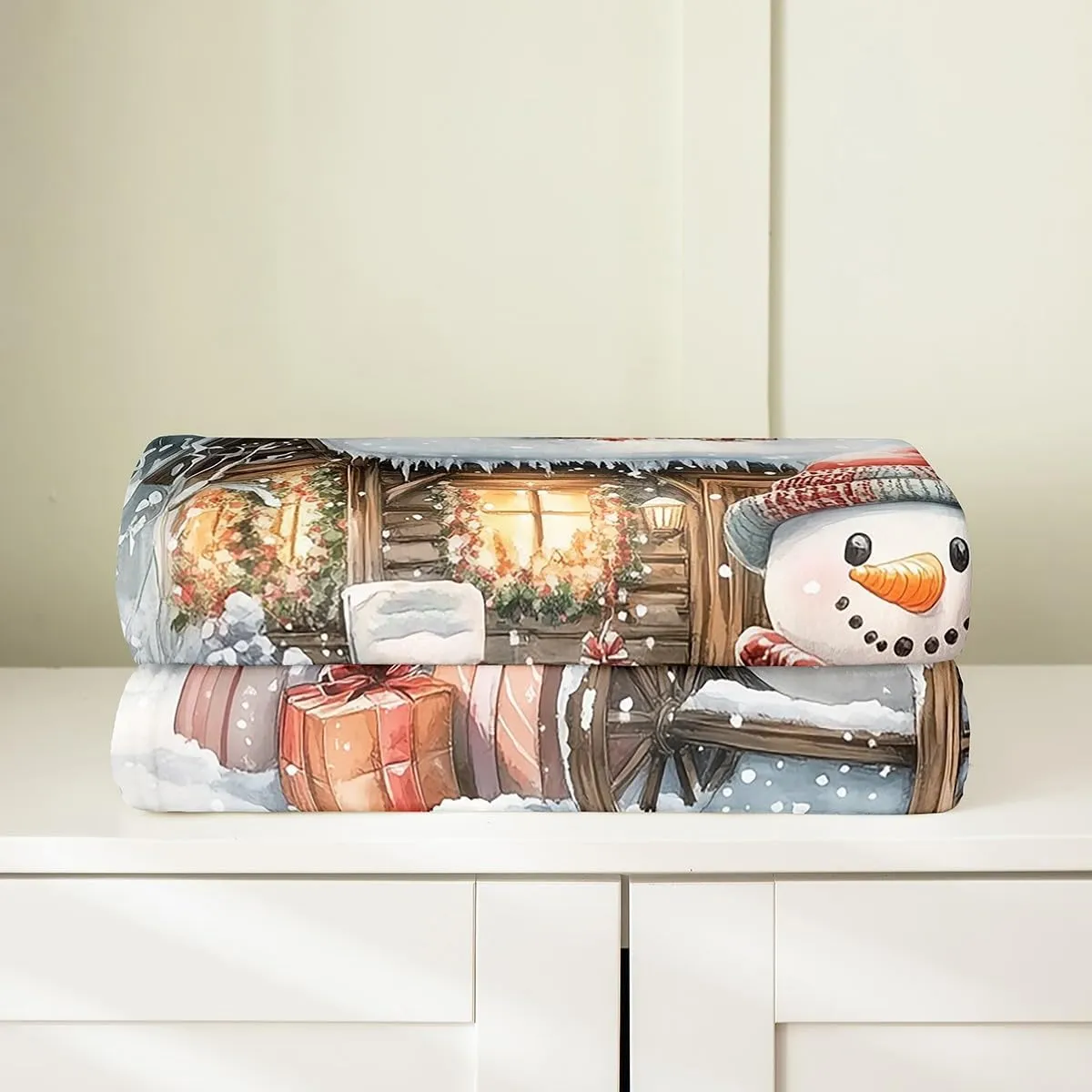 Winter Snowman Throw Blanket Jungle Cabin Jungle Pine Trees Bed Blanket for Kids Teens Adults New Year Christmas Rustic Style Flannel Blanket for Housewarming Couch Twin 60x80