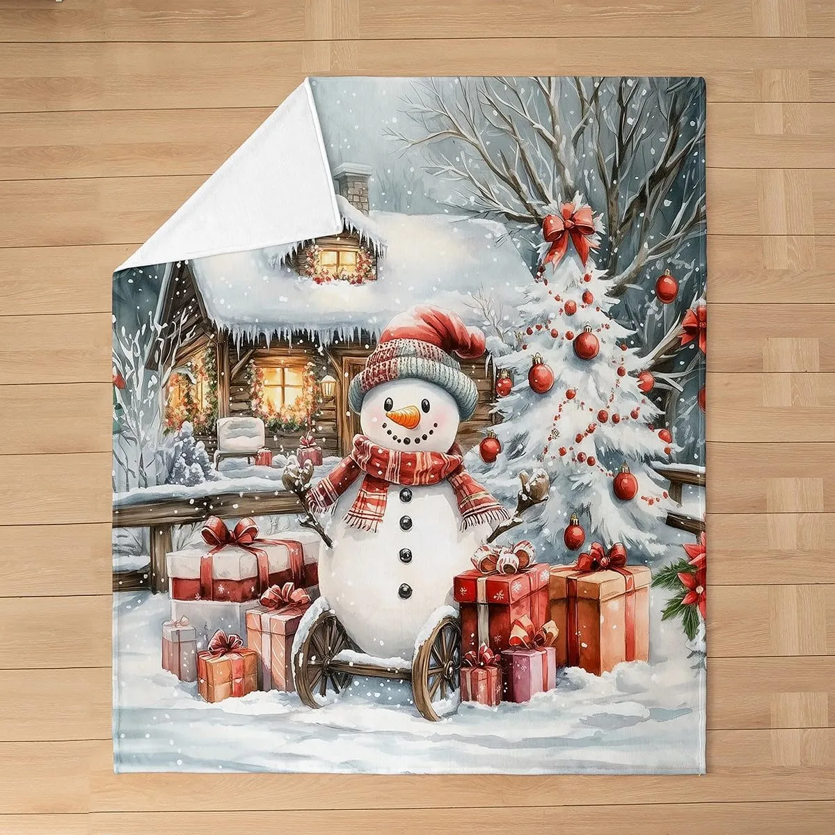 Winter Snowman Throw Blanket Jungle Cabin Jungle Pine Trees Bed Blanket for Kids Teens Adults New Year Christmas Rustic Style Flannel Blanket for Housewarming Couch Twin 60x80