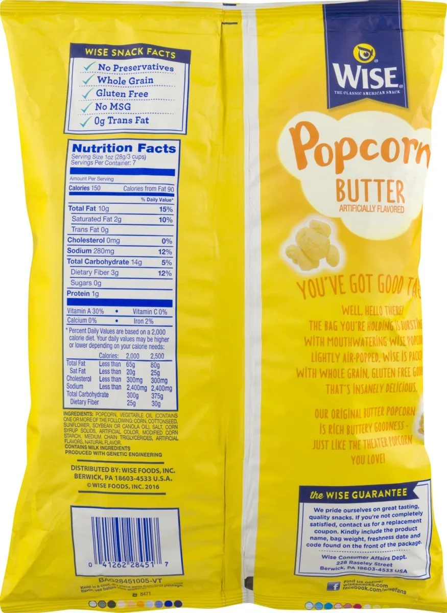 Wise Foods Air Popped Butter Popcorn 6 oz. Bag (4 Bags)