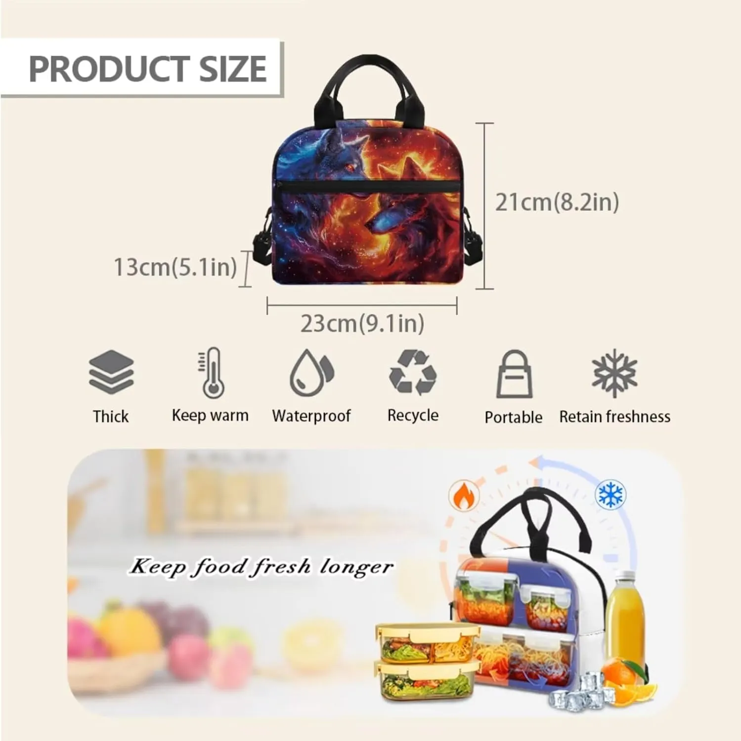 Wolf Boys Backpack Ages 10-12 Cool Book Bag for Primary School Children 6 Grade Kids 4 Piece School Bag Set with Rucksack Lunch Box Water Cup Sleeve Pencil Case