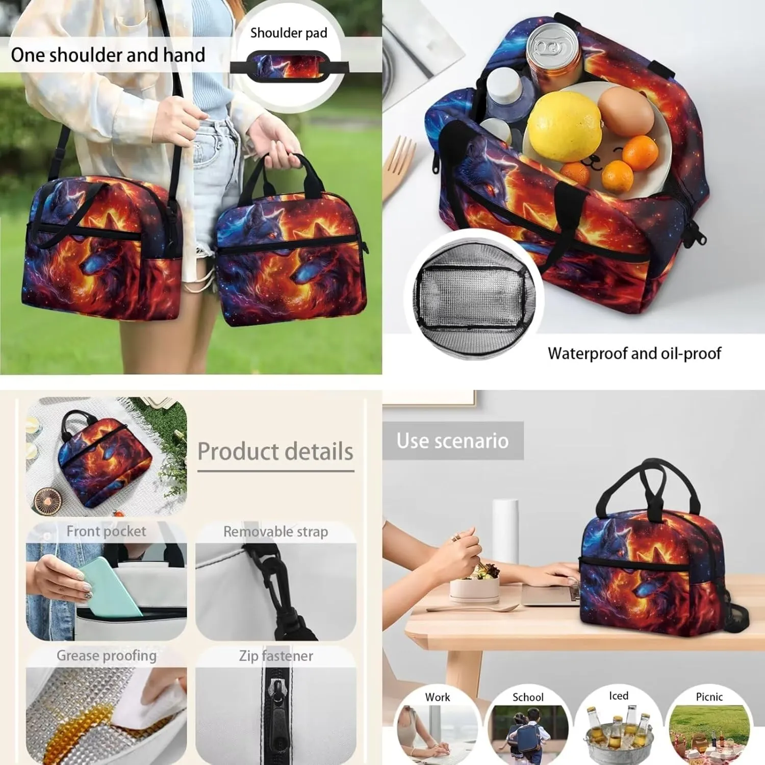 Wolf Boys Backpack Ages 10-12 Cool Book Bag for Primary School Children 6 Grade Kids 4 Piece School Bag Set with Rucksack Lunch Box Water Cup Sleeve Pencil Case