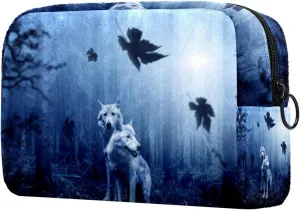 Wolf Forest Dark Predator Animal Cosmetic Makeup Bags, Small Travel Zipper Pouch Portable Toiletry Bag Makeup Organizer for Women Teen Girls