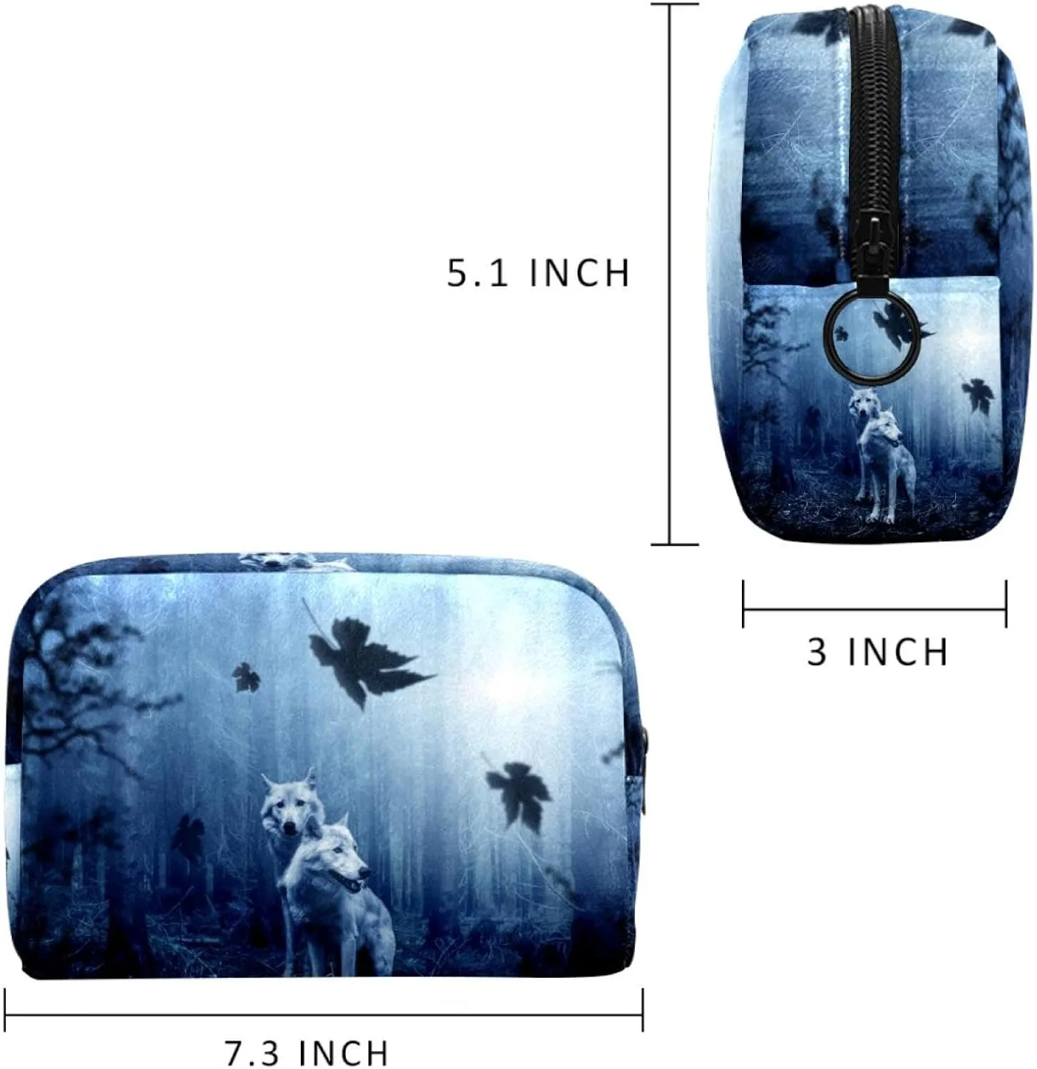 Wolf Forest Dark Predator Animal Cosmetic Makeup Bags, Small Travel Zipper Pouch Portable Toiletry Bag Makeup Organizer for Women Teen Girls