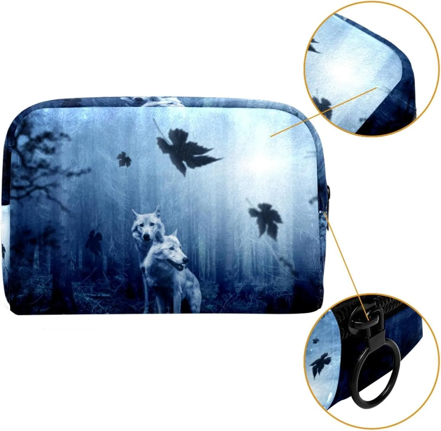 Wolf Forest Dark Predator Animal Cosmetic Makeup Bags, Small Travel Zipper Pouch Portable Toiletry Bag Makeup Organizer for Women Teen Girls