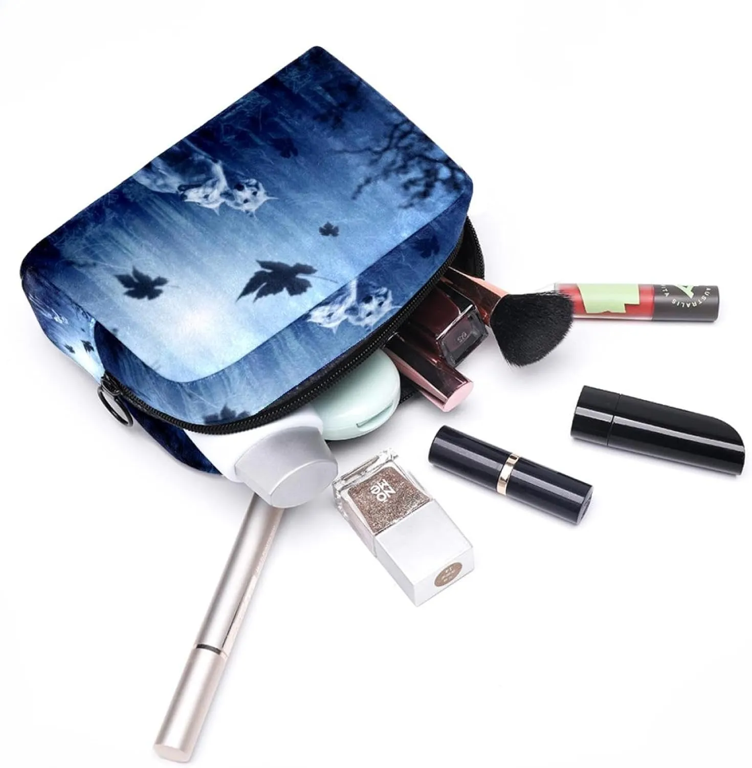 Wolf Forest Dark Predator Animal Cosmetic Makeup Bags, Small Travel Zipper Pouch Portable Toiletry Bag Makeup Organizer for Women Teen Girls