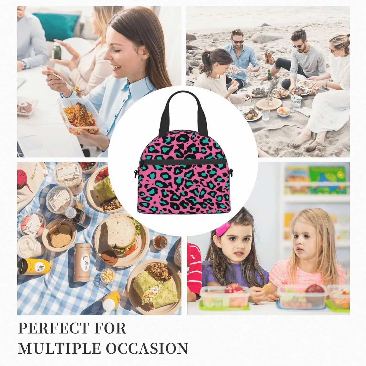 Wolf Pattern,Insulated Reusable Lunch Bag Adult Large Lunch Box for Women and Men,Carnivore Animal in Snow Mountains,Adjustable Shoulder Strap,Front Zipper Pocket,Blue Grey