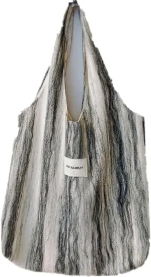 Woman Vintage Woolen Shoulder Bag,Girl Casual Large Capacity Portable Shopping Bag