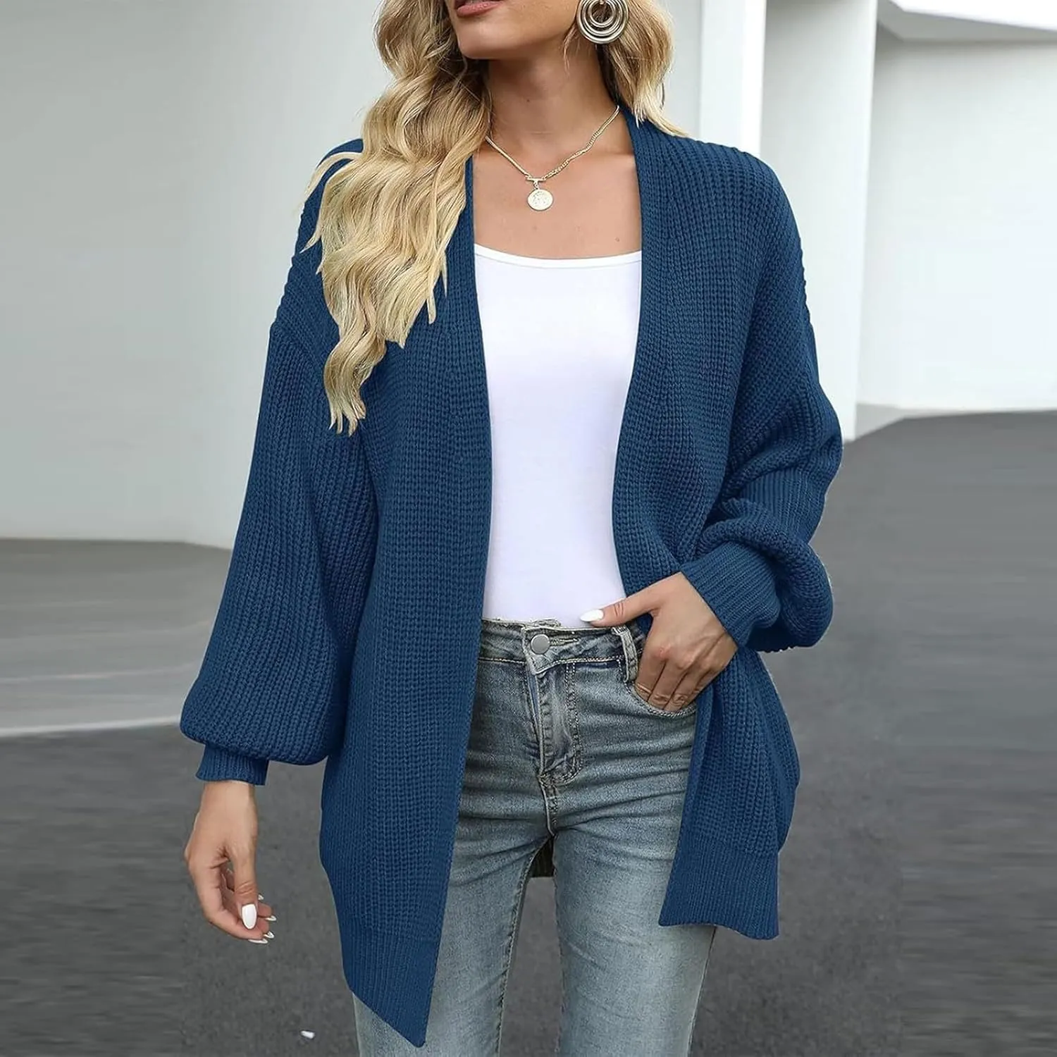 Women Fall Oversized Cardigan Sweater Cable Knit Chunky Warm Open Front Outerwear Solid Color Long Sleeve Trendy Coat
