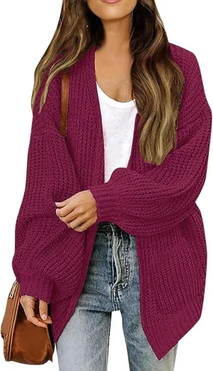 Women Fall Oversized Cardigan Sweater Cable Knit Chunky Warm Open Front Outerwear Solid Color Long Sleeve Trendy Coat