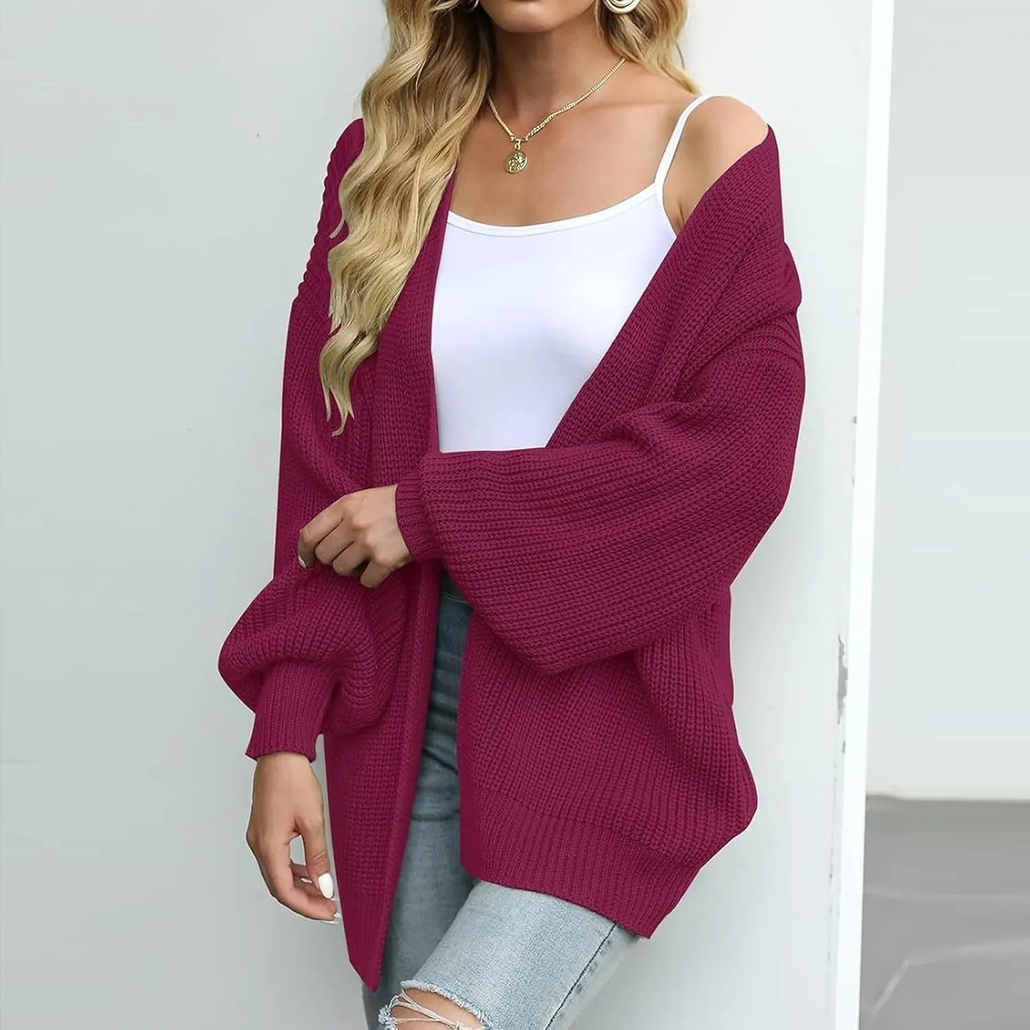 Women Fall Oversized Cardigan Sweater Cable Knit Chunky Warm Open Front Outerwear Solid Color Long Sleeve Trendy Coat