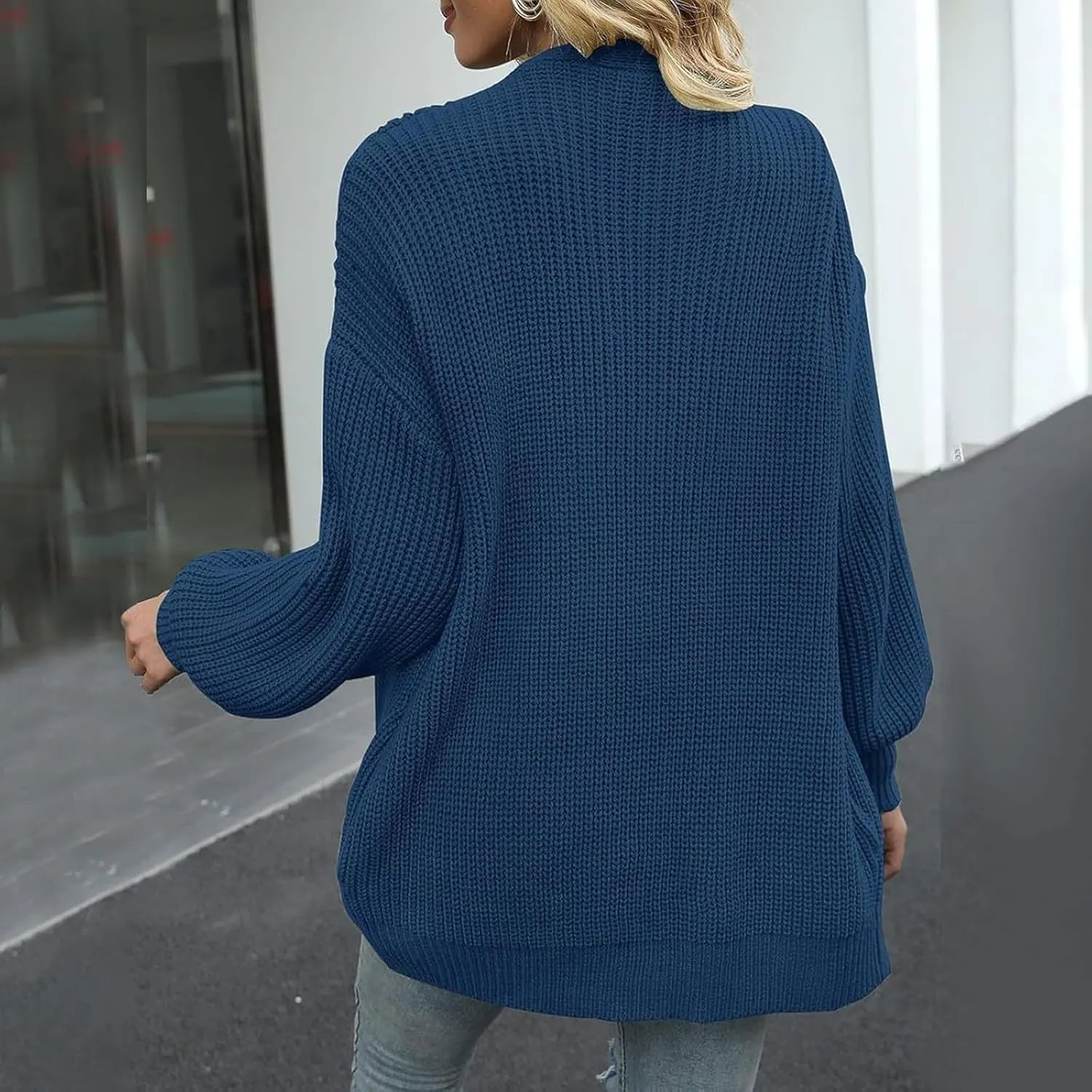 Women Fall Oversized Cardigan Sweater Cable Knit Chunky Warm Open Front Outerwear Solid Color Long Sleeve Trendy Coat