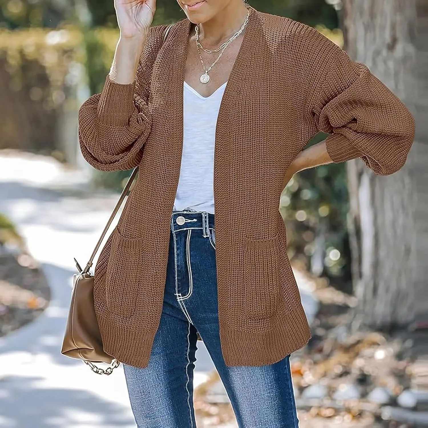 Women Fall Oversized Cardigan Sweater Cable Knit Chunky Warm Open Front Outerwear Solid Color Long Sleeve Trendy Coat
