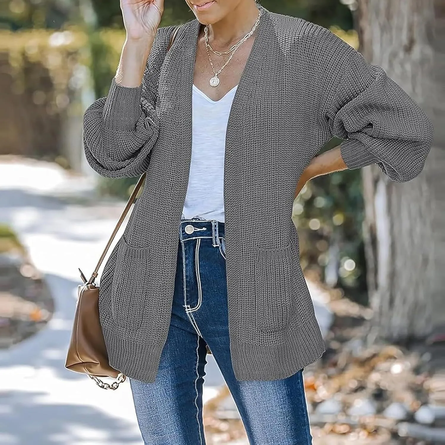 Women Fall Oversized Cardigan Sweater Cable Knit Chunky Warm Open Front Outerwear Solid Color Long Sleeve Trendy Coat