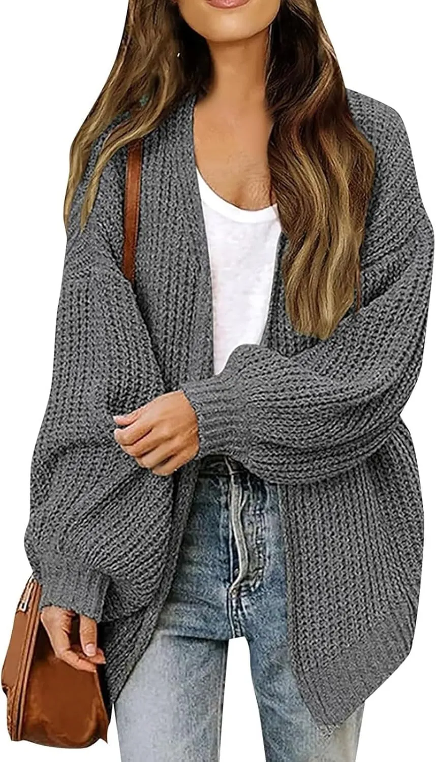 Women Fall Oversized Cardigan Sweater Cable Knit Chunky Warm Open Front Outerwear Solid Color Long Sleeve Trendy Coat