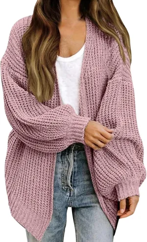 Women Fall Oversized Cardigan Sweater Cable Knit Chunky Warm Open Front Outerwear Solid Color Long Sleeve Trendy Coat