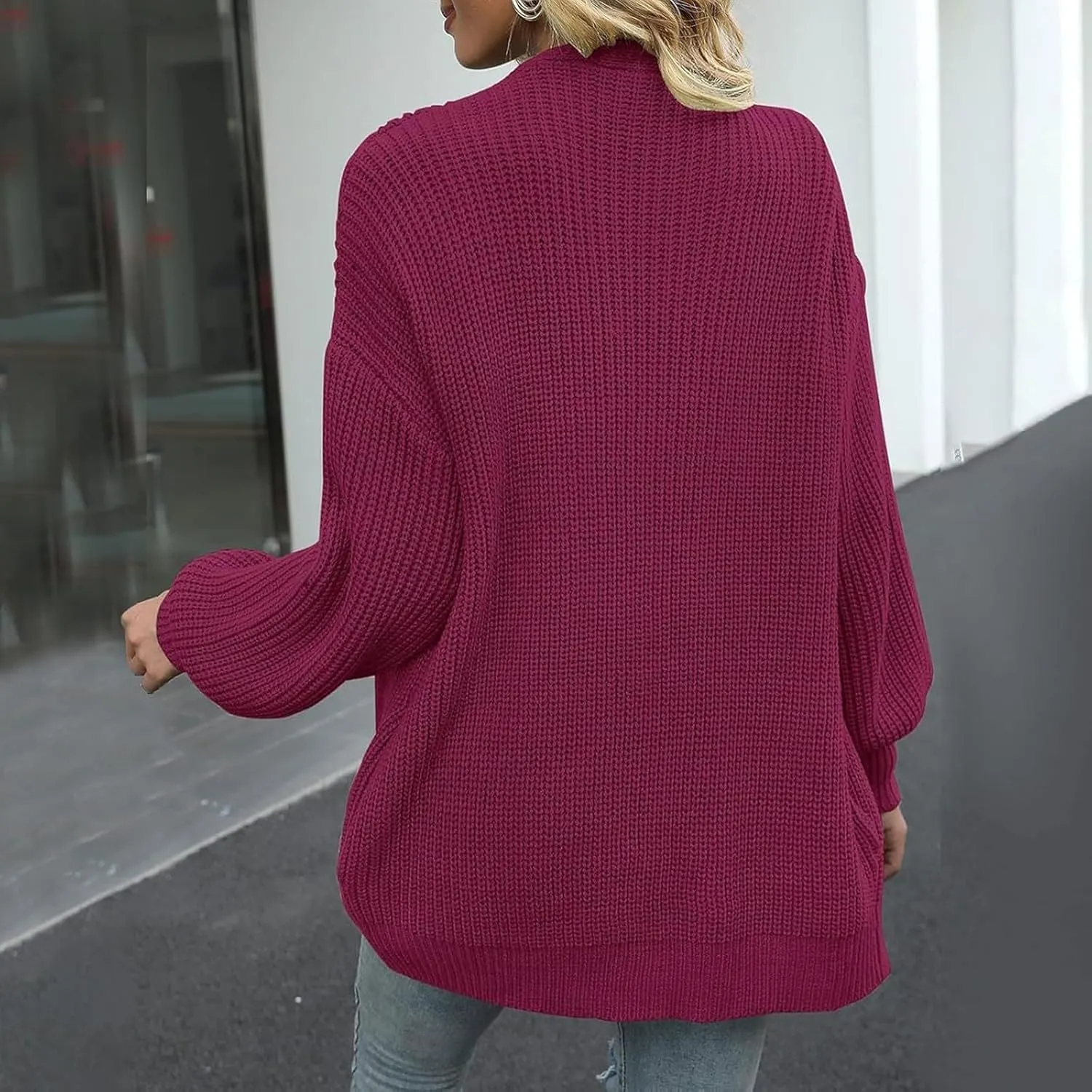 Women Fall Oversized Cardigan Sweater Cable Knit Chunky Warm Open Front Outerwear Solid Color Long Sleeve Trendy Coat