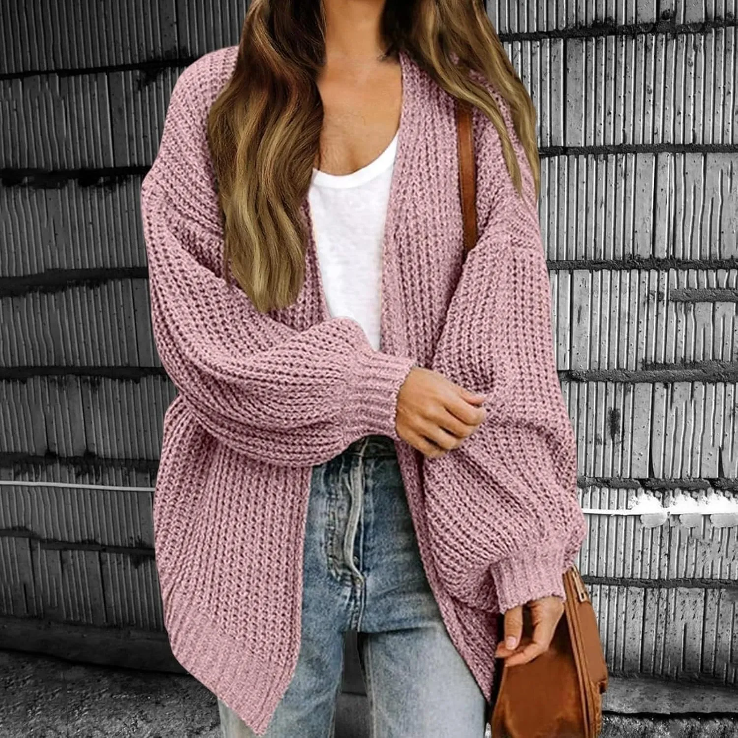 Women Fall Oversized Cardigan Sweater Cable Knit Chunky Warm Open Front Outerwear Solid Color Long Sleeve Trendy Coat
