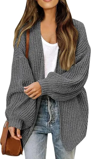 Women Fall Oversized Cardigan Sweater Cable Knit Chunky Warm Open Front Outerwear Solid Color Long Sleeve Trendy Coat