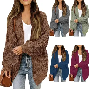 Women Fall Oversized Cardigan Sweater Cable Knit Chunky Warm Open Front Outerwear Solid Color Long Sleeve Trendy Coat