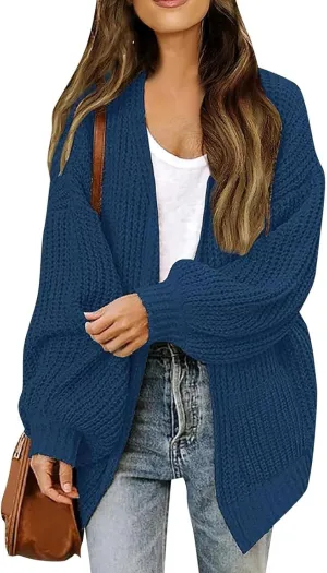 Women Fall Oversized Cardigan Sweater Cable Knit Chunky Warm Open Front Outerwear Solid Color Long Sleeve Trendy Coat
