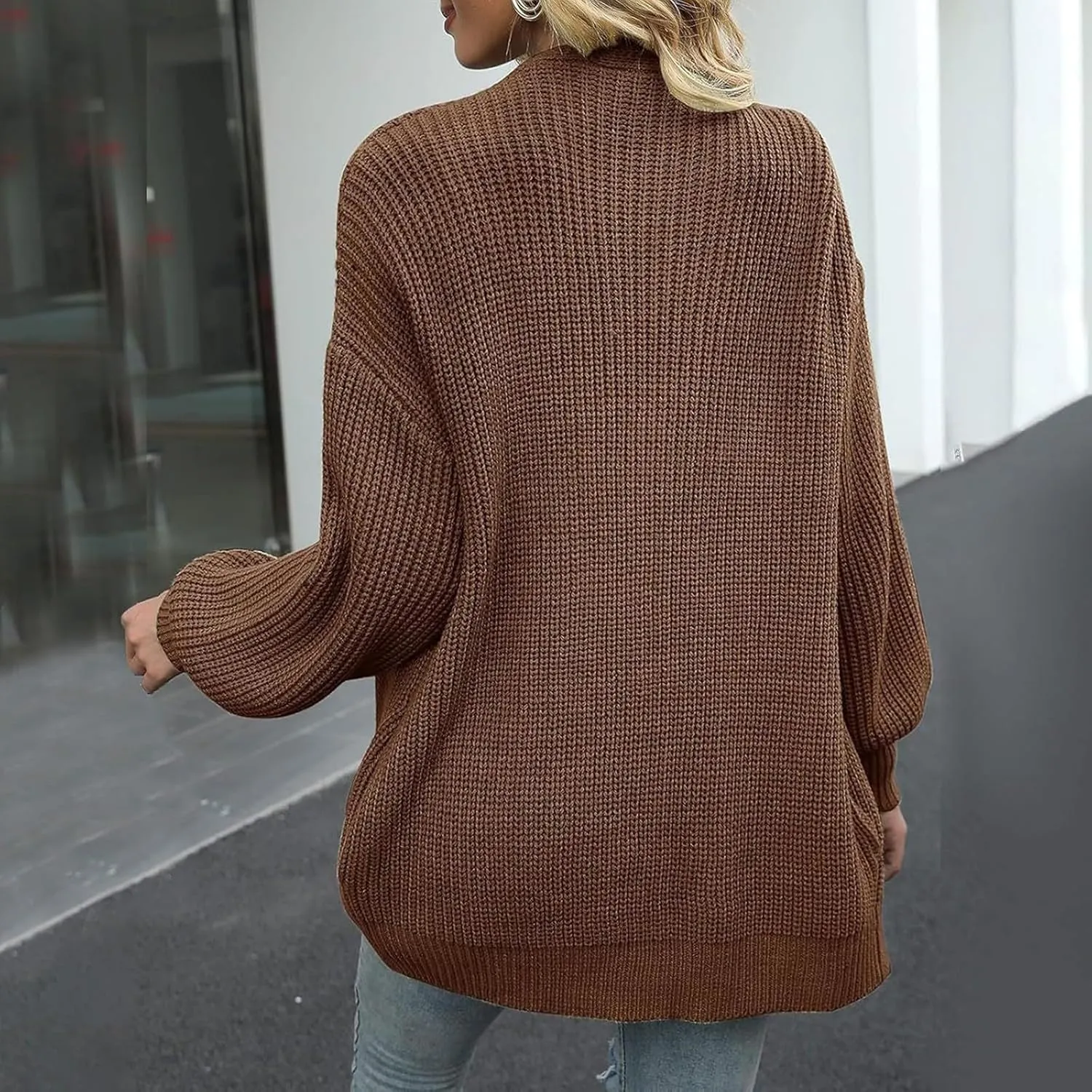 Women Fall Oversized Cardigan Sweater Cable Knit Chunky Warm Open Front Outerwear Solid Color Long Sleeve Trendy Coat