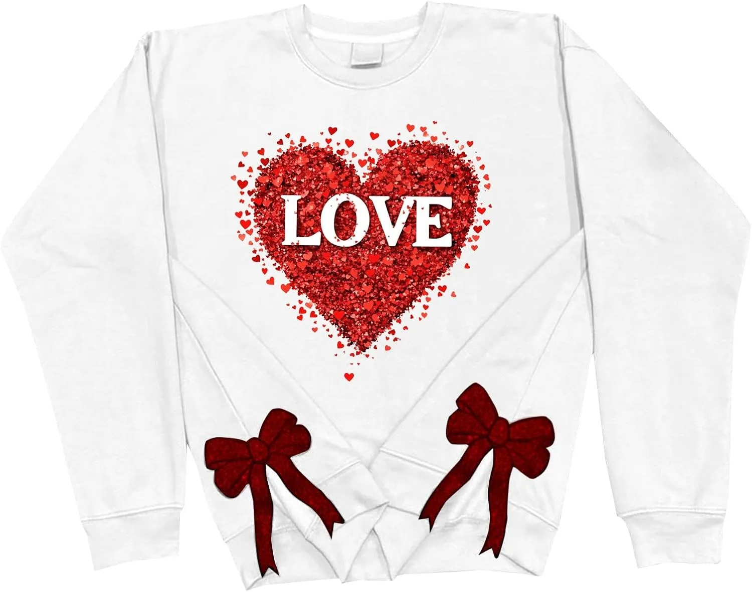 Womens 2025 Fashion Sweatshirt Valentines Heart Print Side Bow Applique Trendy Top Long Sleeve Athletic Causal Blouse