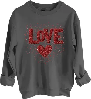 Womens 2025 Love Print Sweatshirt Trendy Loose Fit Pullover Tops Long Sleeve Round Neck Casual Blouses