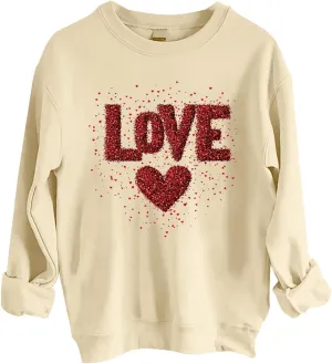 Womens 2025 Love Print Sweatshirt Trendy Loose Fit Pullover Tops Long Sleeve Round Neck Casual Blouses