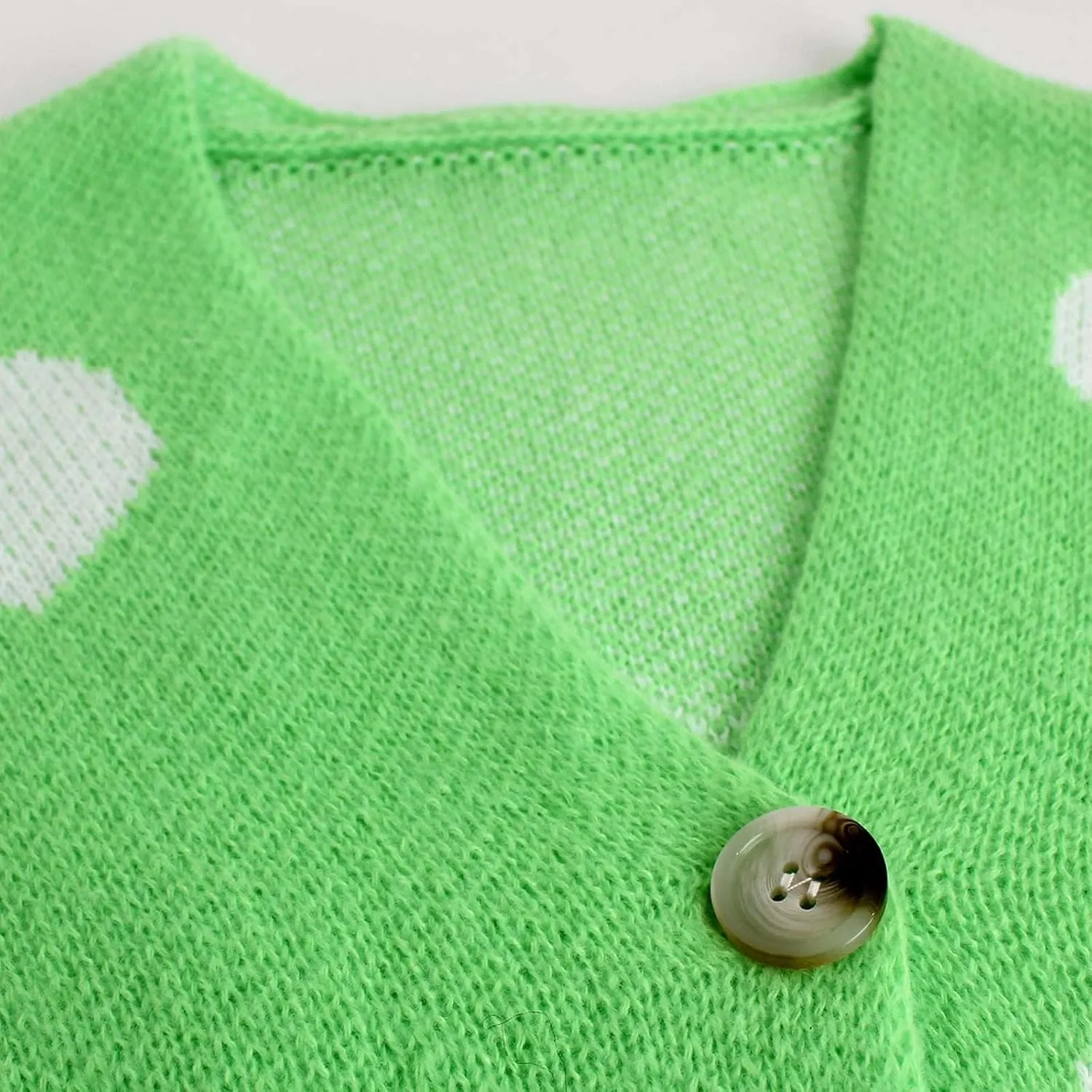 Womens Button Down Cardigan Sweater Trendy Valentines Heart Print Ribbed Knit Jumpers Solid Color V Neck Casual Coats