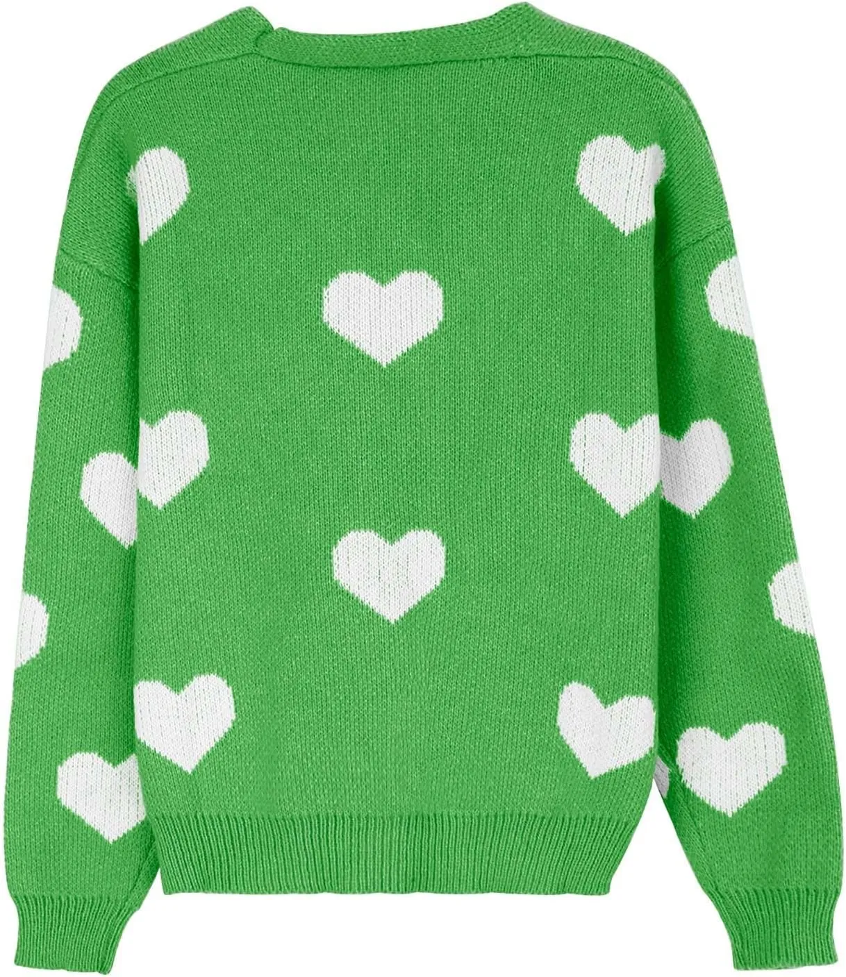 Womens Button Down Cardigan Sweater Trendy Valentines Heart Print Ribbed Knit Jumpers Solid Color V Neck Casual Coats