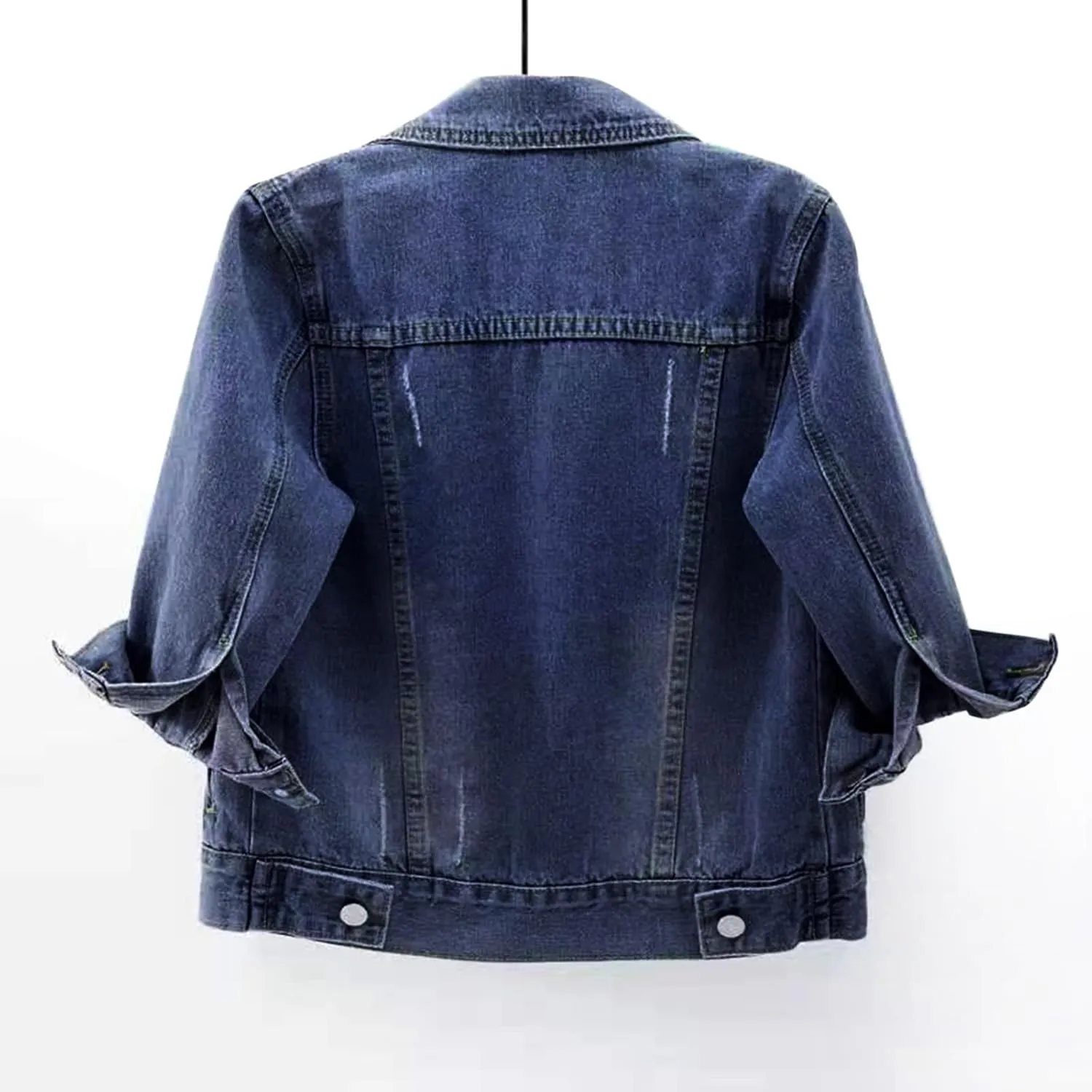 Women's Casual Cropped Denim Jacket Work Business Lounge Lapel Collar Coat Tops Lightweight 3/4 Sleeve Trendy Outcoat