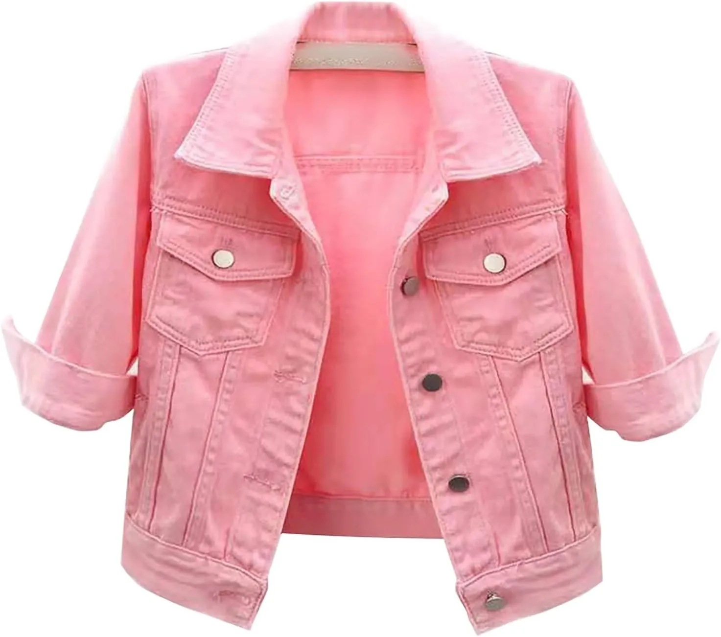 Women's Casual Cropped Denim Jacket Work Business Lounge Lapel Collar Coat Tops Lightweight 3/4 Sleeve Trendy Outcoat