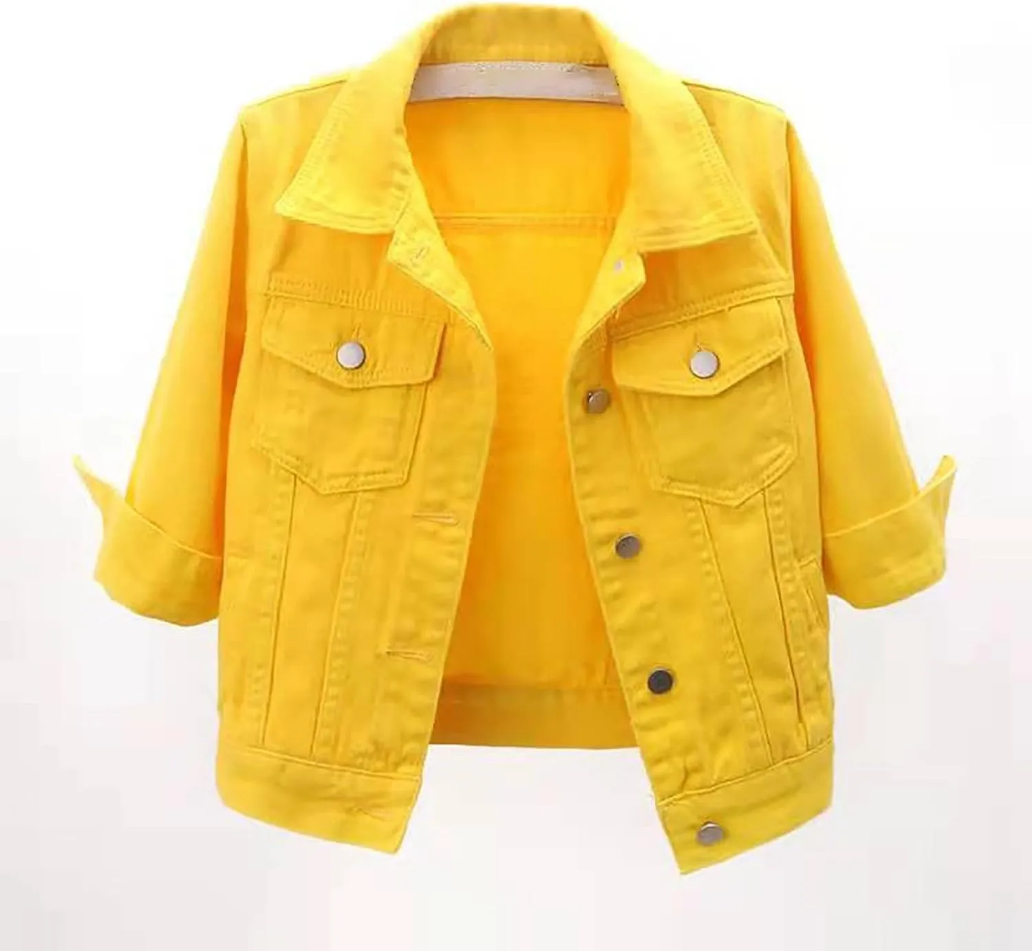 Women's Casual Cropped Denim Jacket Work Business Lounge Lapel Collar Coat Tops Lightweight 3/4 Sleeve Trendy Outcoat