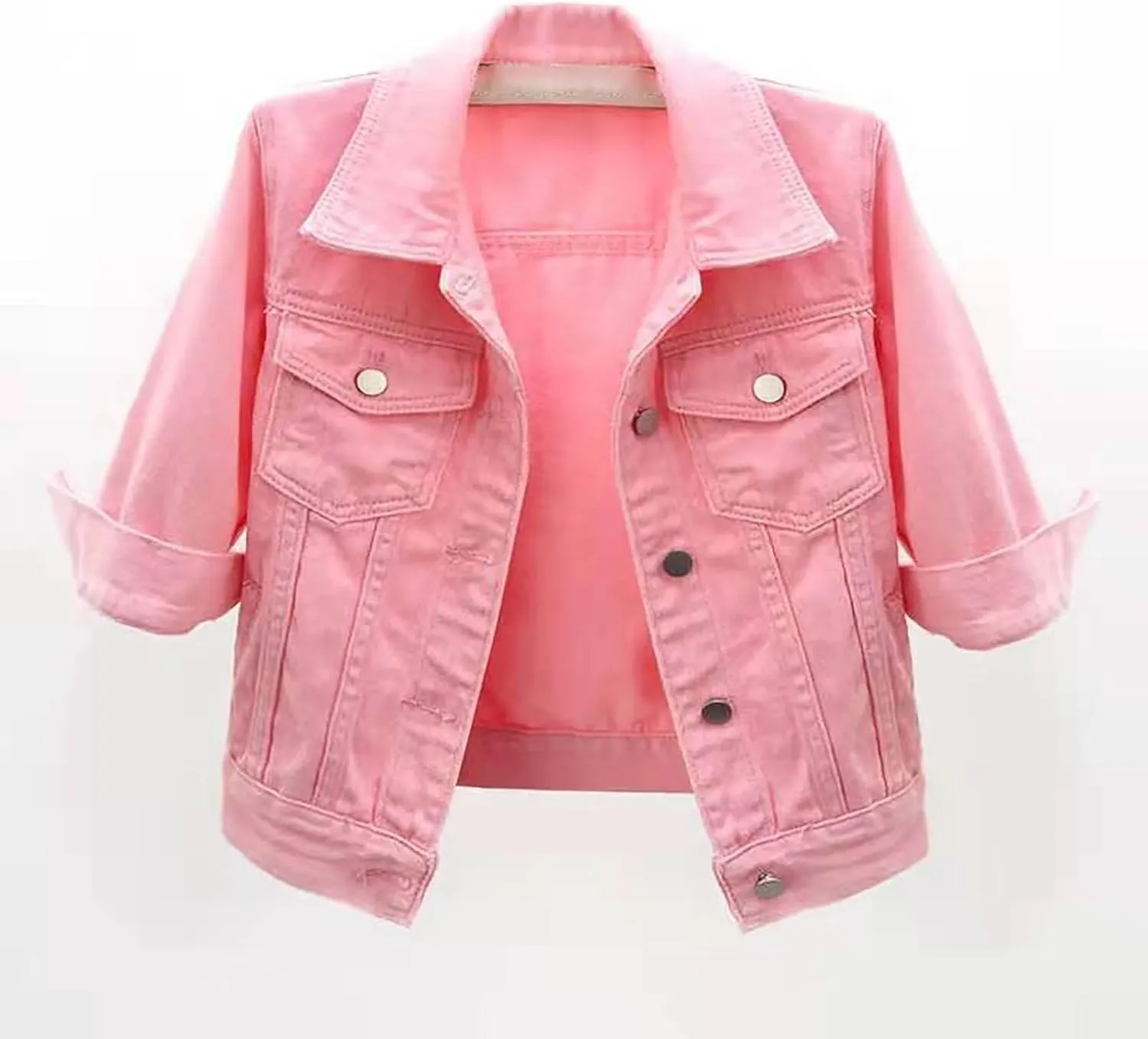 Women's Casual Cropped Denim Jacket Work Business Lounge Lapel Collar Coat Tops Lightweight 3/4 Sleeve Trendy Outcoat
