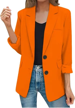 Womens Casual Long Sleeve Blazers Fall Trendy Lapel Button Jackets Casual Solid Color Open Front Work Office Jackets