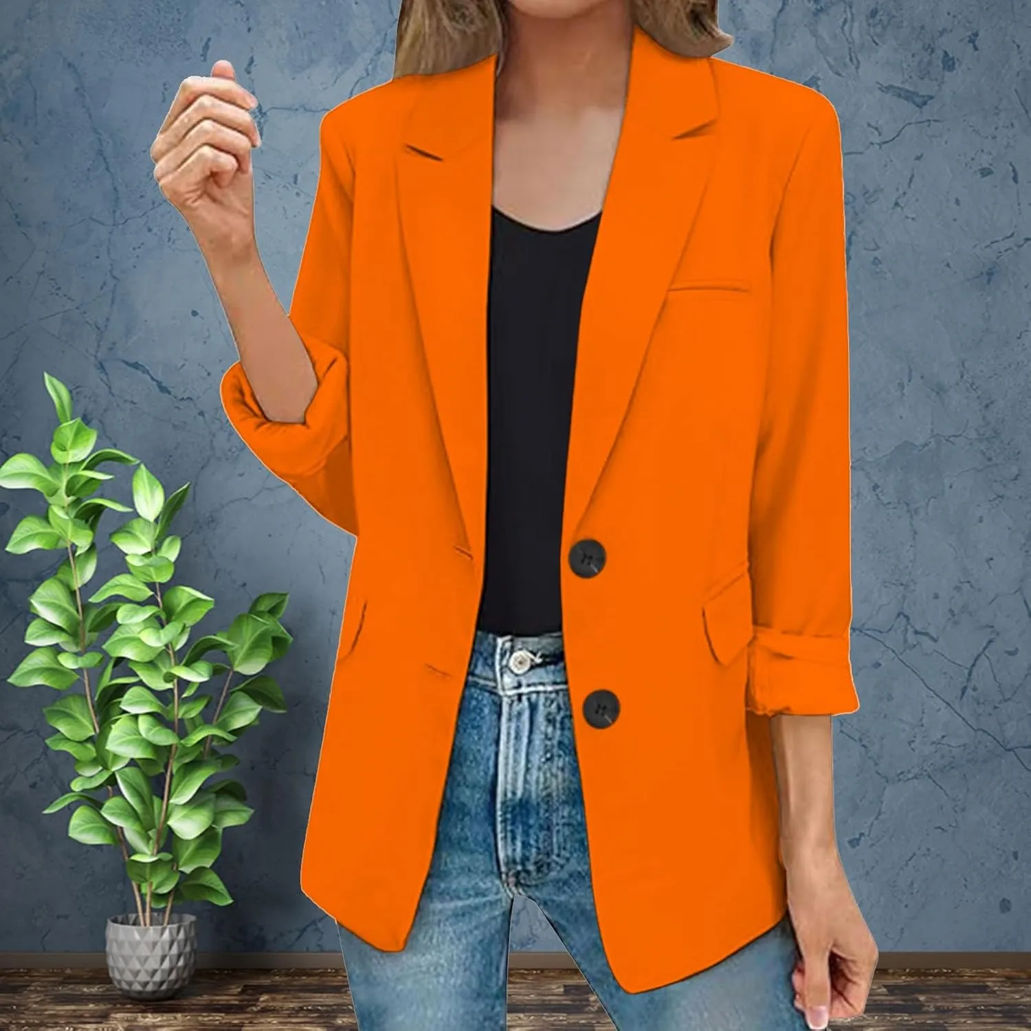 Womens Casual Long Sleeve Blazers Fall Trendy Lapel Button Jackets Casual Solid Color Open Front Work Office Jackets