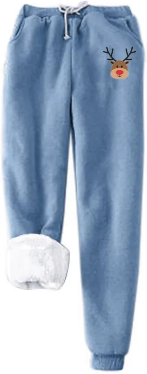 Women's Casual Sherpa Leggings Printed Fleece Lined Winter Warm Pants Thick Athletic Sweatpants Jogger with Pockets