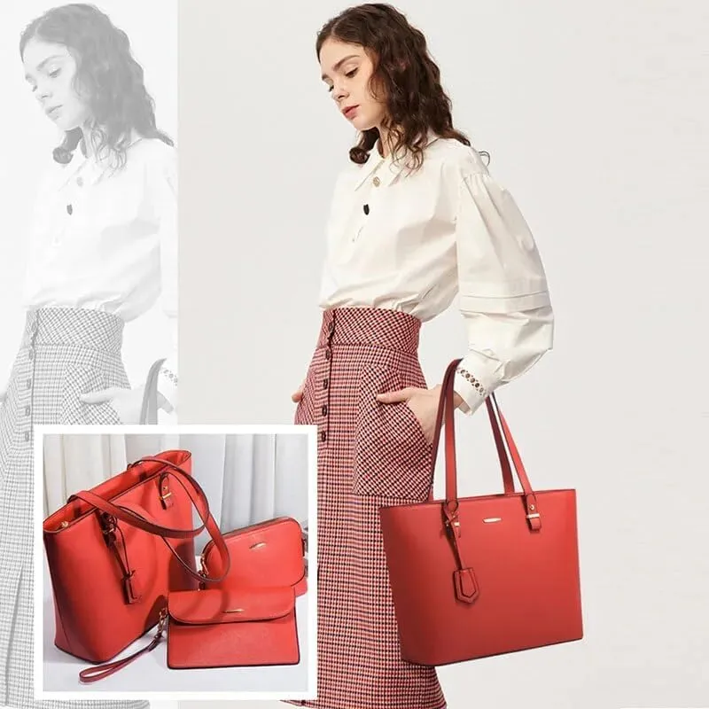 Women's Composite Bag Retro Commuting Single Shoulder Tote Handbag Casual Large Capacity PU Crossbody Bags (Pink)