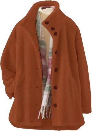 Women's Flannel Fuzzy Cardigan Casual Long Sleeve Sherpa Fleece Lined Jacket Trendy Lapel Collar Button Down Outwears