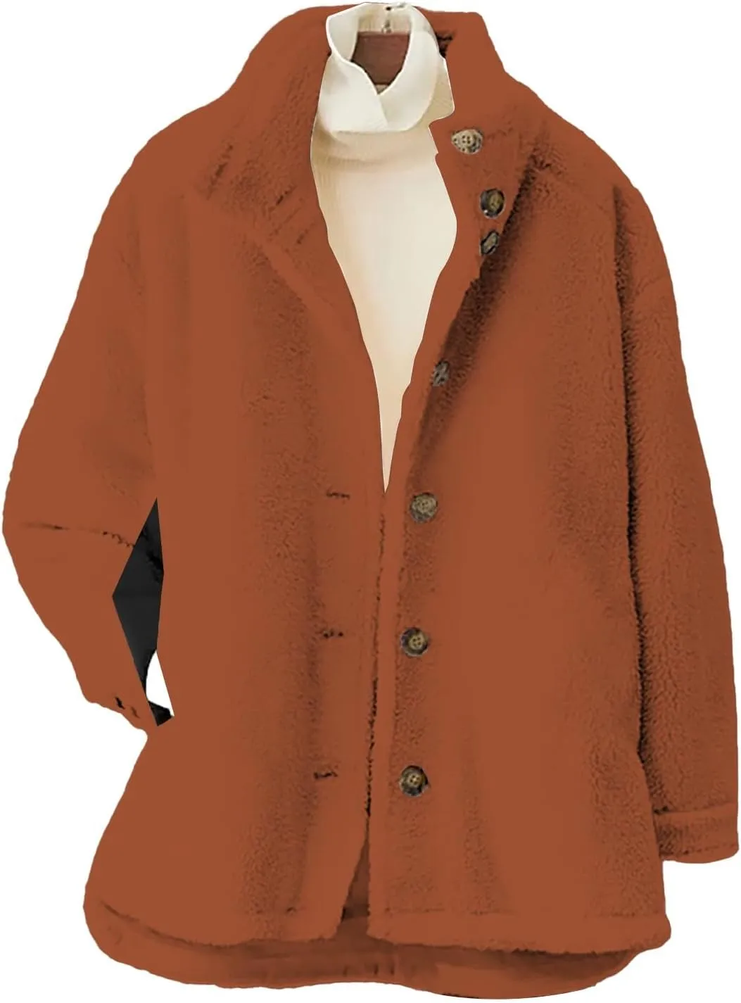 Women's Flannel Fuzzy Cardigan Casual Long Sleeve Sherpa Fleece Lined Jacket Trendy Lapel Collar Button Down Outwears
