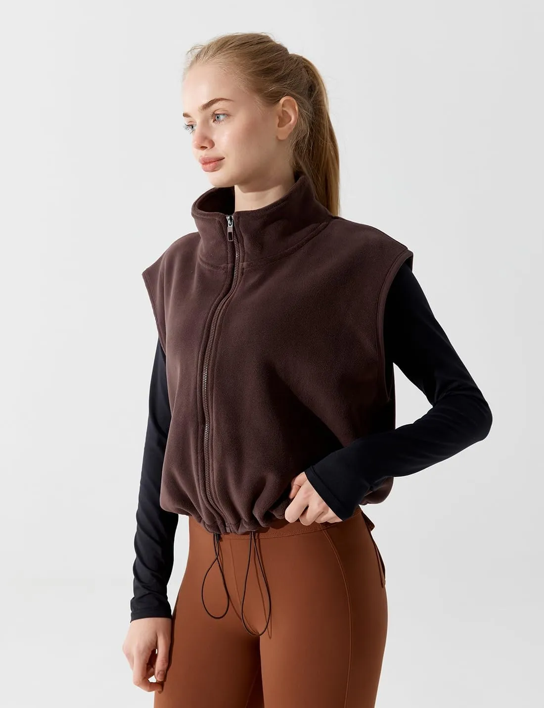 Women's Full Zip Fleece Short Vest Warm Winter Sleeveless Stand Collar Sherpa Crop Coat