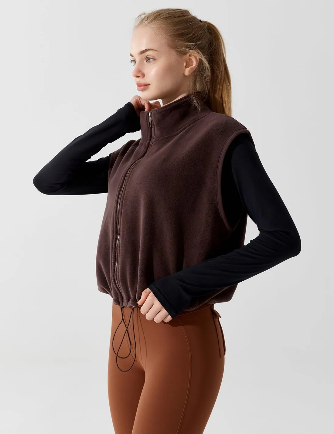 Women's Full Zip Fleece Short Vest Warm Winter Sleeveless Stand Collar Sherpa Crop Coat