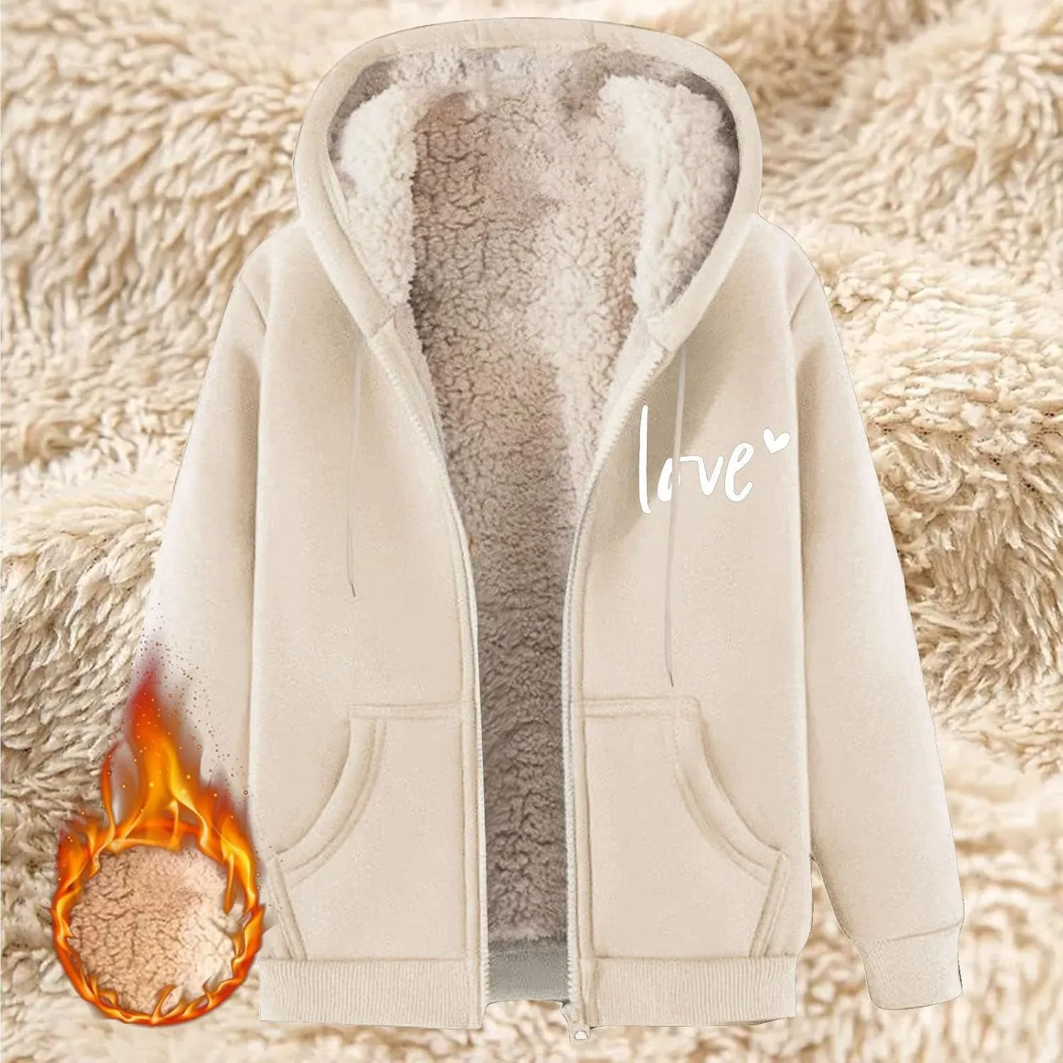 Womens Lamb Fleece Zip Up Hoodie Trendy Letter Printted Thick Thermal Jacket Long Sleeve Going Out Y2K Athletic Coats