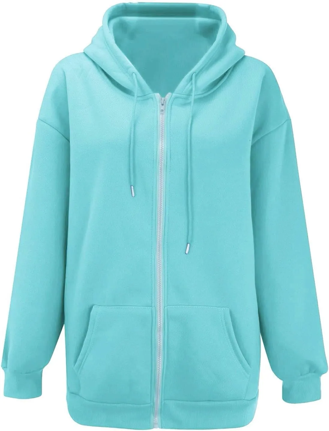 Womens Lightweight Full Zip Up Hoodie Trendy Vacation Outdoor Y2K Streetwear Baggy Cozy Long Sleeve Solid Casual Coat