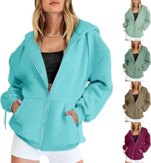 Womens Lightweight Full Zip Up Hoodie Trendy Vacation Outdoor Y2K Streetwear Baggy Cozy Long Sleeve Solid Casual Coat