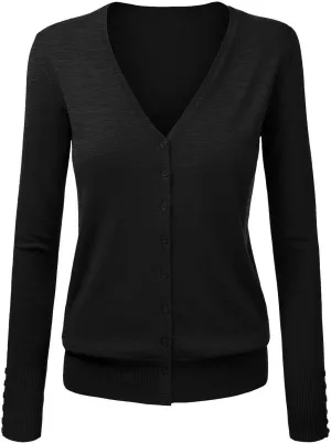 Womens Lightweight V-Neck Cardigan Sweater Trendy Business Casual Jackets Long Sleeve Button Down Lounge Sweater Tops