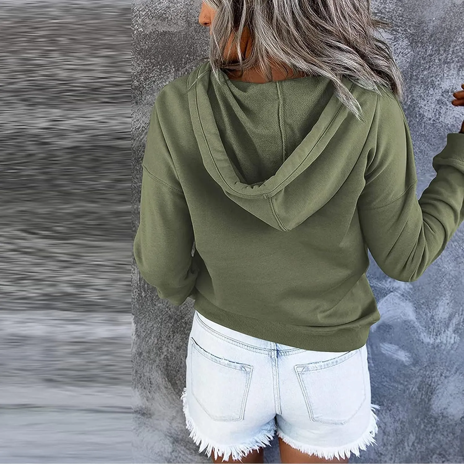 Womens Long Sleeve Button Up Sweatshirt Trendy Solid Color Warm Drawstring Hoodies Going Out Y2K Athletic Casual Top