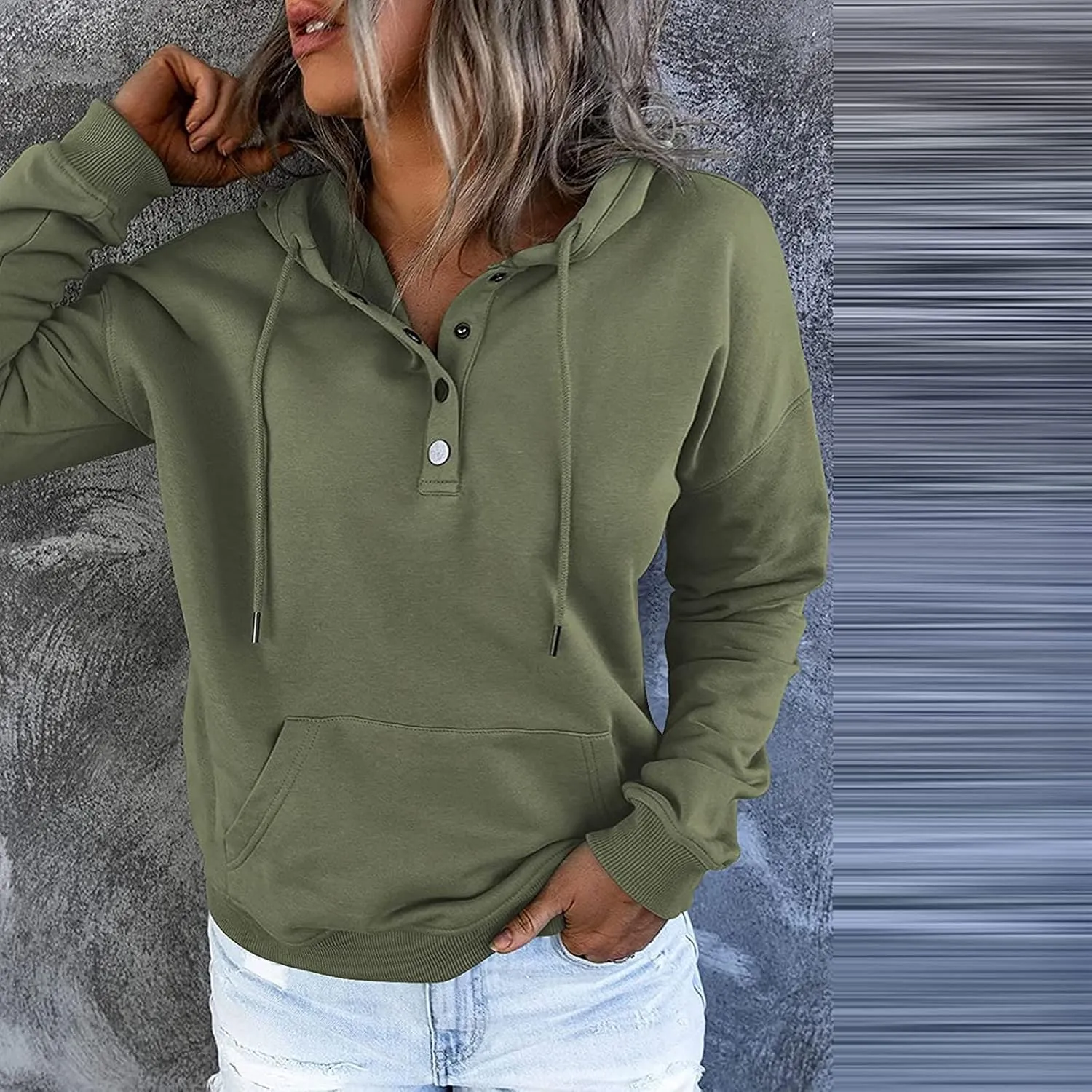 Womens Long Sleeve Button Up Sweatshirt Trendy Solid Color Warm Drawstring Hoodies Going Out Y2K Athletic Casual Top