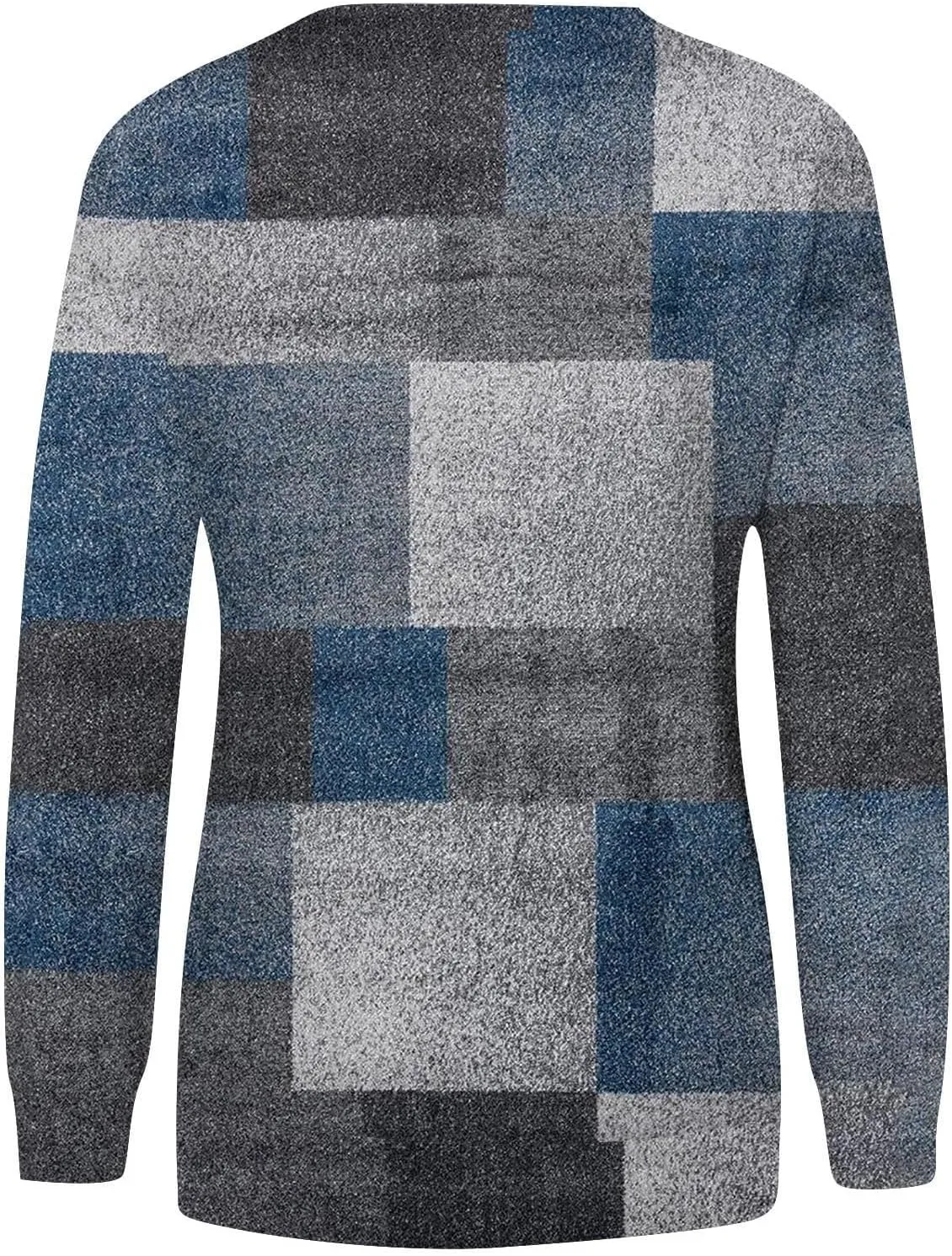 Womens Long Sleeve Crewneck Sweatshirt Trendy Color Block Plaid Tunic Pullover Tops Casaul Lightweight Cotton Clothes